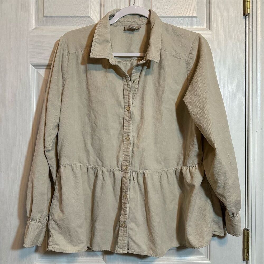LOFT Outlet Beige Button-Up Shirt Long Sleeve Size L Casual